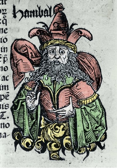 Portrait of Hannibal or Annibal Barca (247 BC - 183 BC), Carthaginian general and statesman. Xylography of 