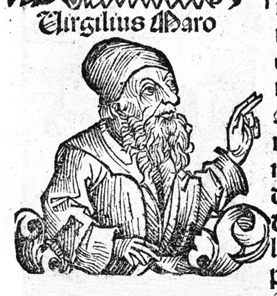Portrait of the Latin poet Virgil. Xylography of 