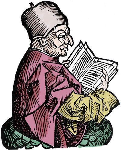 The historian and theologian Bede the Venerable (673-735). Xylography of 