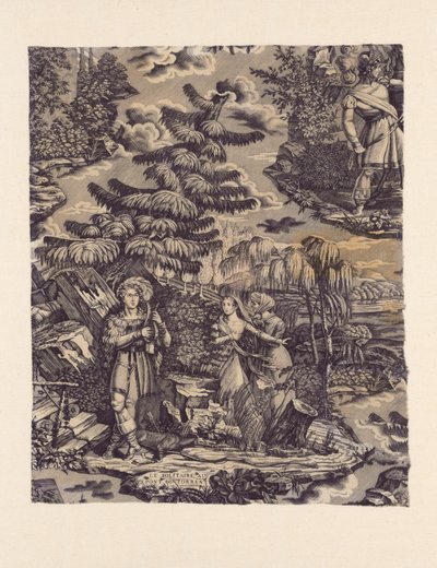 The Hermit at the Bridge over the Torrent (Furnishing Fabric) by Hartmann et Fils