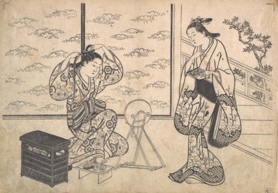 Two Women in a Room Opening on a Verandah by Hasegawa Mitsunobu