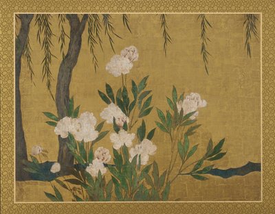 Peonies and Willows by Hasegawa Tonin