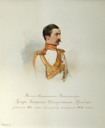 Portrait of Count Heinrich Cyprianovich von Kreutz from the Album of the Imperial Horse Guards, 1846-1849 by Hau