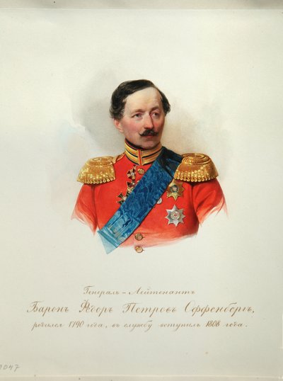 Portrait of General Baron Fyodor Petrovich von Offenberg 1789-1857 From the Album of the Imperial Horse Guards, 1846-1849 by Hau