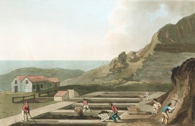 General view of an Alum works in the Whitby area, Yorkshire, 1814 by Havell and Son