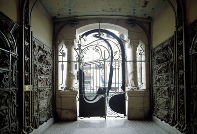 View of the entrance gate of Castel Beranger located at 14, rue de la Fontaine in the 16th arrondissement of Paris by Hector Guimard