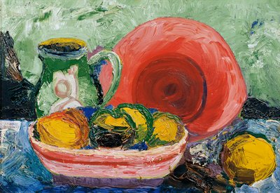 Still Life with Red Plate, Jug, and Lemon by Hedwig Wagner