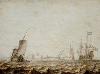 A Wijdschip Lowering Sail in a Choppy Sea, mid-17th century by Heerman Witmont