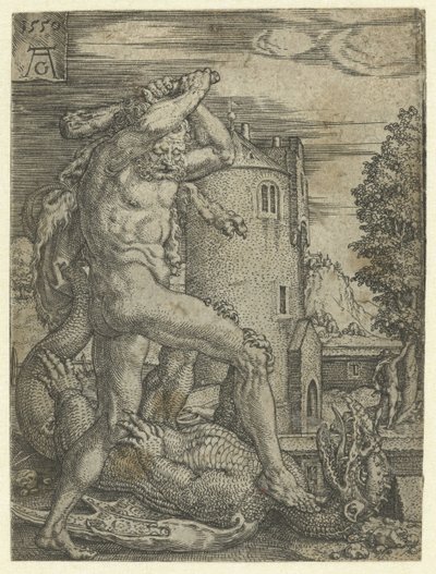 Hercules Kills the Dragon Ladon (Works of Hercules) by Heinrich Aldegrever