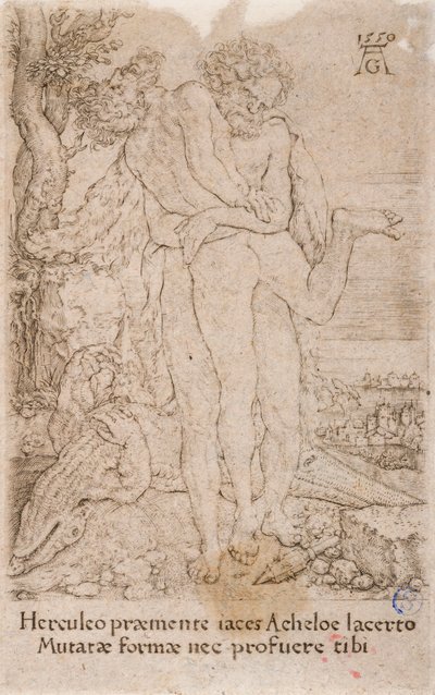 Hercules Fighting the River-God Achelous, from the Series: The Labours of Hercules (7) by Heinrich Aldegrever