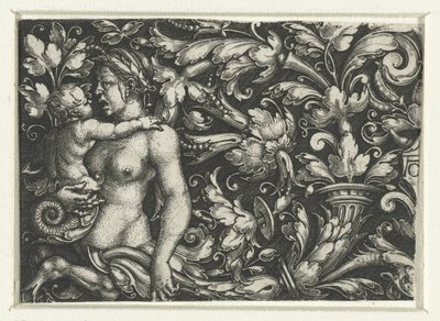 Ornament with Foliage and a Female Triton with Child by Heinrich Aldegrever