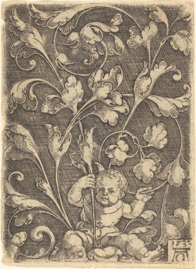 Scroll Ornament with Seated Child by Heinrich Aldegrever