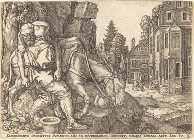 The Good Samaritan Placing the Traveler on a Mule by Heinrich Aldegrever