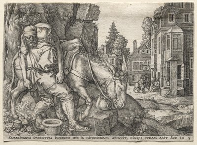 The Parable of the Good Samaritan: The Good Samaritan Putting the Traveler on His Donkey by Heinrich Aldegrever