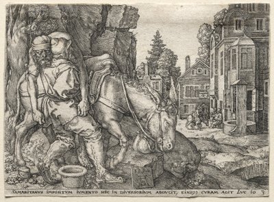The Parable of the Good Samaritan: The Good Samaritan Putting the Traveler on His Donkey, 1554 by Heinrich Aldegrever
