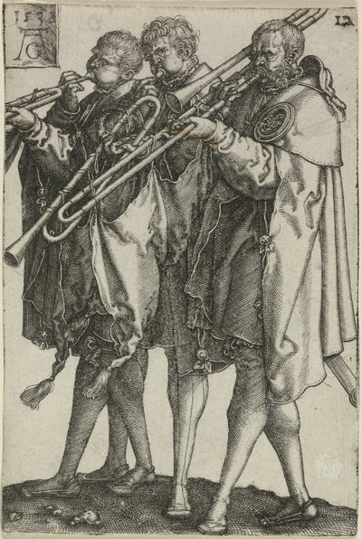 Three Trombonists, Plate Twelve from The Large Wedding-Dancers by Heinrich Aldegrever
