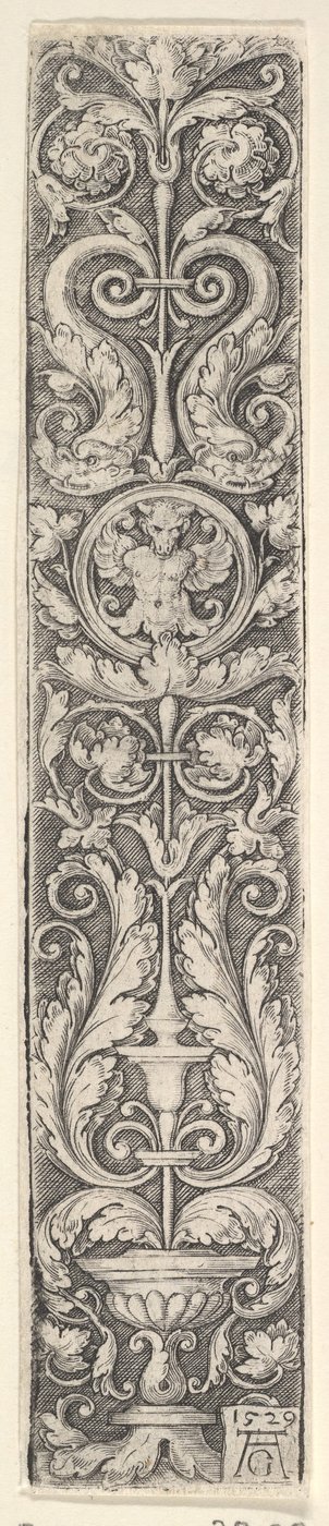 Vertical Panel with a Candelabrum Containing a Medallion with a Centaur and a Pair of Dolphins by Heinrich Aldegrever