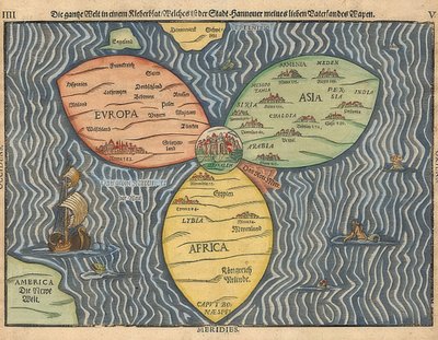 Three Continents of the World as a Cloverleaf, with Jerusalem at the Center by Heinrich Bünting