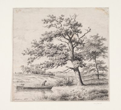 Oak trees by a lake by Heinrich Buntzen