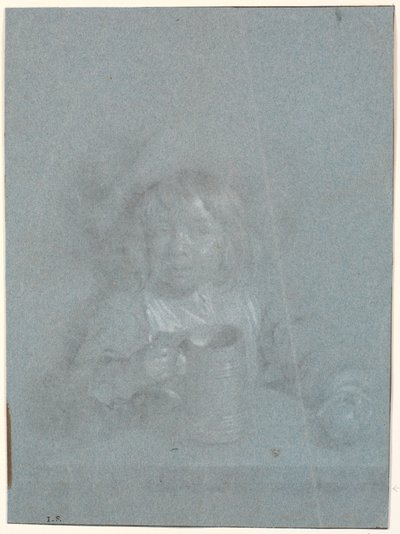 A Boy at a Table with an Apple and a Mug in His Hands by Heinrich Dittmers