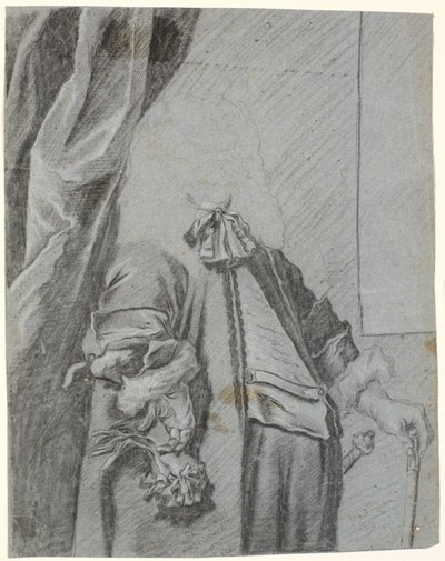 Study for a Male Portrait, 3/4 Figure, Right Hand Holding a Glove, Supported on the Side, Left Hand Supported on a Cane by Heinrich Dittmers