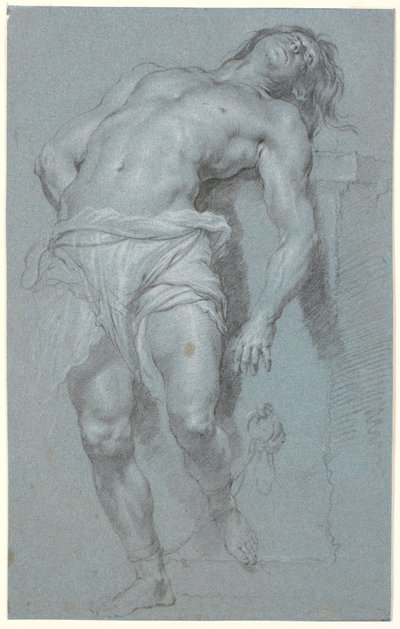 Reclining, Standing Male Model, Chained to an Altar by Heinrich Dittmers