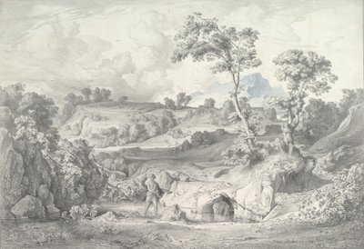 Southern landscape with a man and a snake by Heinrich Dreber