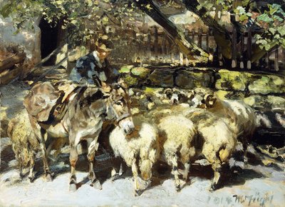 A Shepherd with his Flock by Heinrich Johann von Zugel