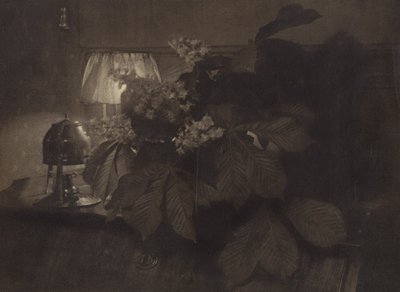 Still Life with Horse Chestnut Flowers, Lamp and Urn by Heinrich Kuhn