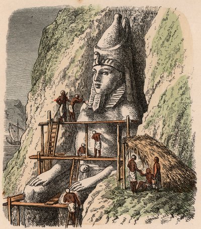 Ancient Egypt: Carving a Statue of the Abu Simbel Temple, 1866 by Heinrich Leutemann