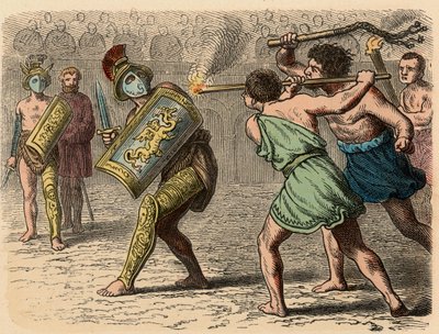 Ancient Rome: A cowardly gladiator engaged in the fight, 1866 by Heinrich Leutemann