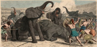 Ancient Rome: Elephants are slain in the amphitheatre, 1866 by Heinrich Leutemann