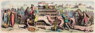Archaic Period in Greece: Cremation of a Hero with Animal and Human Sacrifice by Heinrich Leutemann