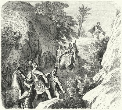 Perseus of Macedon on the march through the gorges of Thessaly (engraving) by Heinrich Leutemann