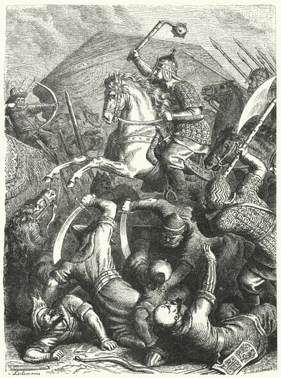 The Cossack military commander Yermak Timofeyevich in battle with the Tatars of Kuchum Khan by Heinrich Leutemann