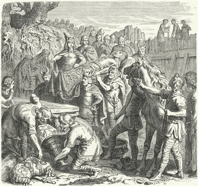 The burial of Alaric I, King of the Visigoths, in the bed of the River Busento, 410 by Heinrich Leutemann