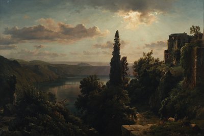 View of Lake Nemi in the Alban Hills near Rome by Heinrich Louis Theodor Gurlitt
