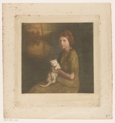 Girl with a cat on her lap by Heinrich M. Krabbé (signed by artist)