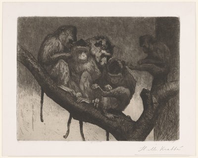 Five Monkeys in a Tree by Heinrich M. Krabbé (signed by artist)