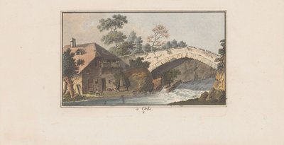 House Next to a Bridge Over a River in Orbe by Heinrich Rieter