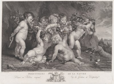 Seven Putti Carrying a Garland of Fruit by Heinrich Schmitz