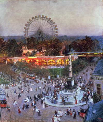 The Admiral Tegetthoff Monument at the Praterstern with the Ferris Wheel, Vienna by Heinrich Tomec