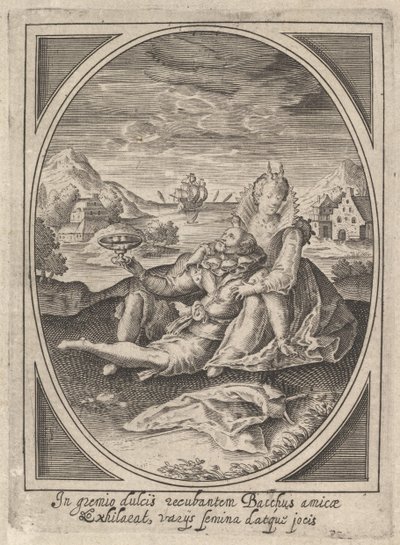A couple seated on the ground, the man holding a goblet and reclining by Heinrich Ulrich