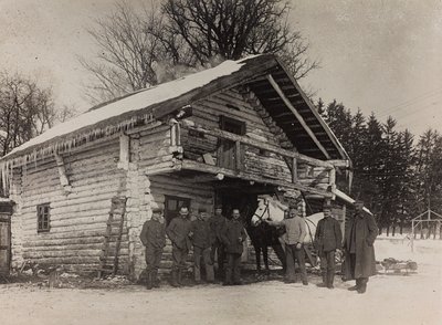 First World War: Ukraine in the years 1914-1916 during the invasion of the German army. Military front of a house by Heldenfriedhof Dsessentniki (attr. to)