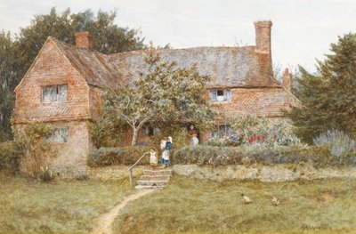 A Surrey Cottage with a Mother and Her Children by Helen Allingham