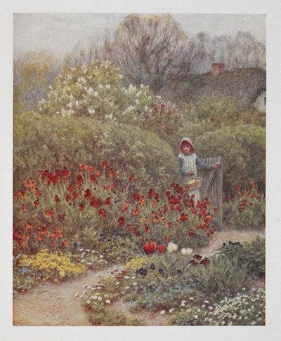 A Woman opening a gate into a garden, illustration from 