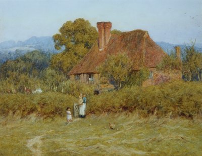 Cottage at Broadham Green, Surrey, in Sunset Light by Helen Allingham