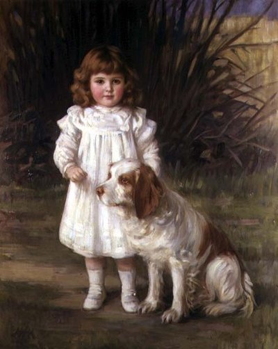Portrait of a Girl in a White Dress with a Dog by Helen Howard Hatton
