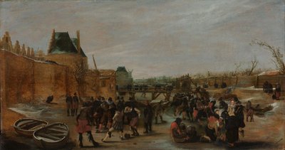 Frolicking on a Frozen Canal in a Town by Hendrick Avercamp (copy after)