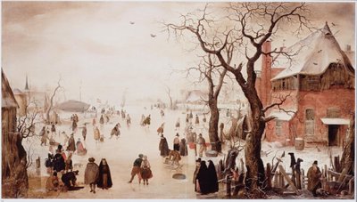 Winter Landscape with Skaters near a Village by Hendrick Avercamp